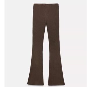 Zara Women’s Dark Brown Flared Ribbed Pants 34” inseam NWT Medium
